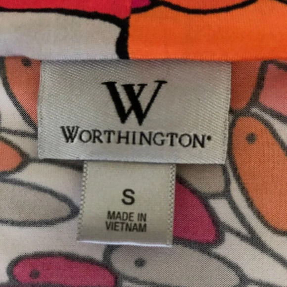 Worthington Sleeveless Cowl Neck Floral Poly BlendTop Pink Orange Wht Tan Size S - Picture 4 of 4